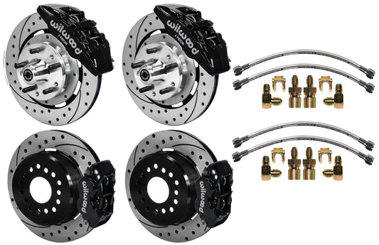 64-74 GM DISC BRAKE KIT,FRONT 6 & REAR 4 PISTON WITH LINES,12.19" DRILLED,BLACK