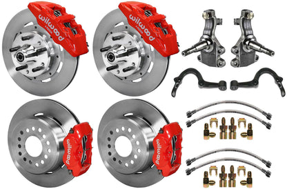 64-72 GM A FULL DISC BRAKE KIT,2" DROP SPINDLES,ARMS,6 PIS. FRONT,12" ROTORS,RED