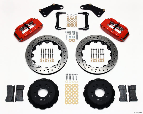 65-82 CORVETTE,FULL DISC BRAKE KIT,13" DRILLED,RED CALIPERS