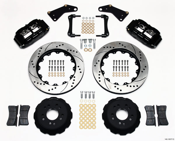 65-82 CORVETTE,FULL DISC BRAKE KIT,14" DRILLED,BLACK CALIPERS