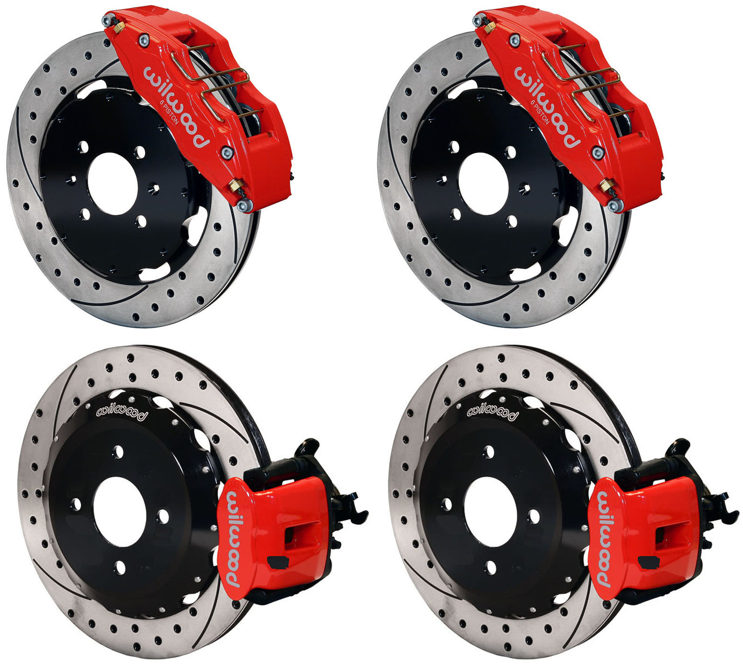 90-01 HONDA/ACURA FULL DISC BRAKE KIT,12" DRILLED,DP6,RED,2.39 OFFSET REAR