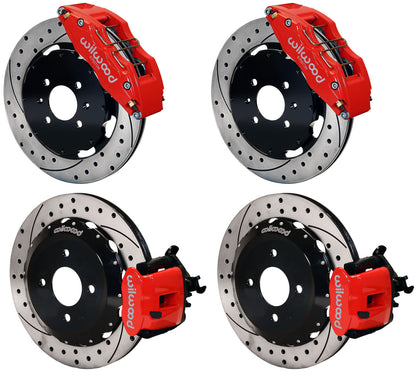 93-00 HONDA CIVIC FULL DISC BRAKE KIT,12" DRILLED,DP6,RED,2.46 OFFSET REAR
