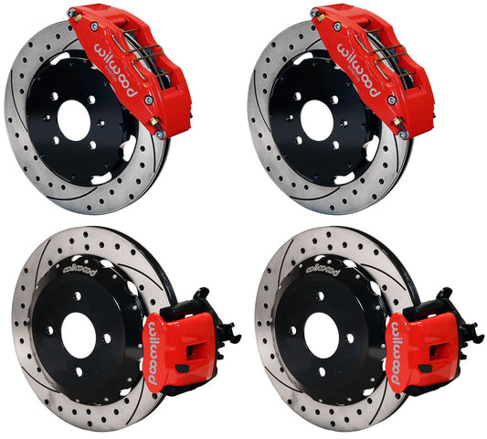 90-95 HONDA CIVIC FULL DISC BRAKE KIT,12" DRILLED,DP6,RED,2.71 OFFSET REAR