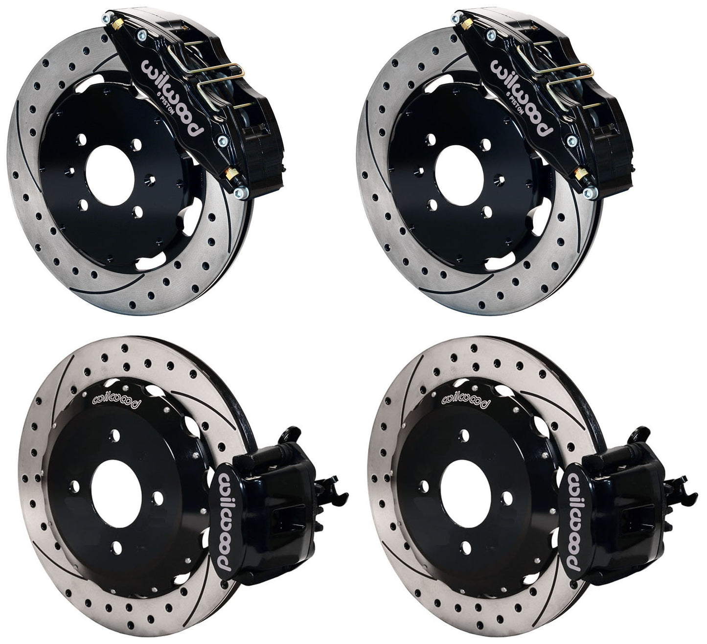 90-01 HONDA/ACURA FULL DISC BRAKE KIT,12" DRILLED,DP6,BLACK,2.39 OFFSET REAR