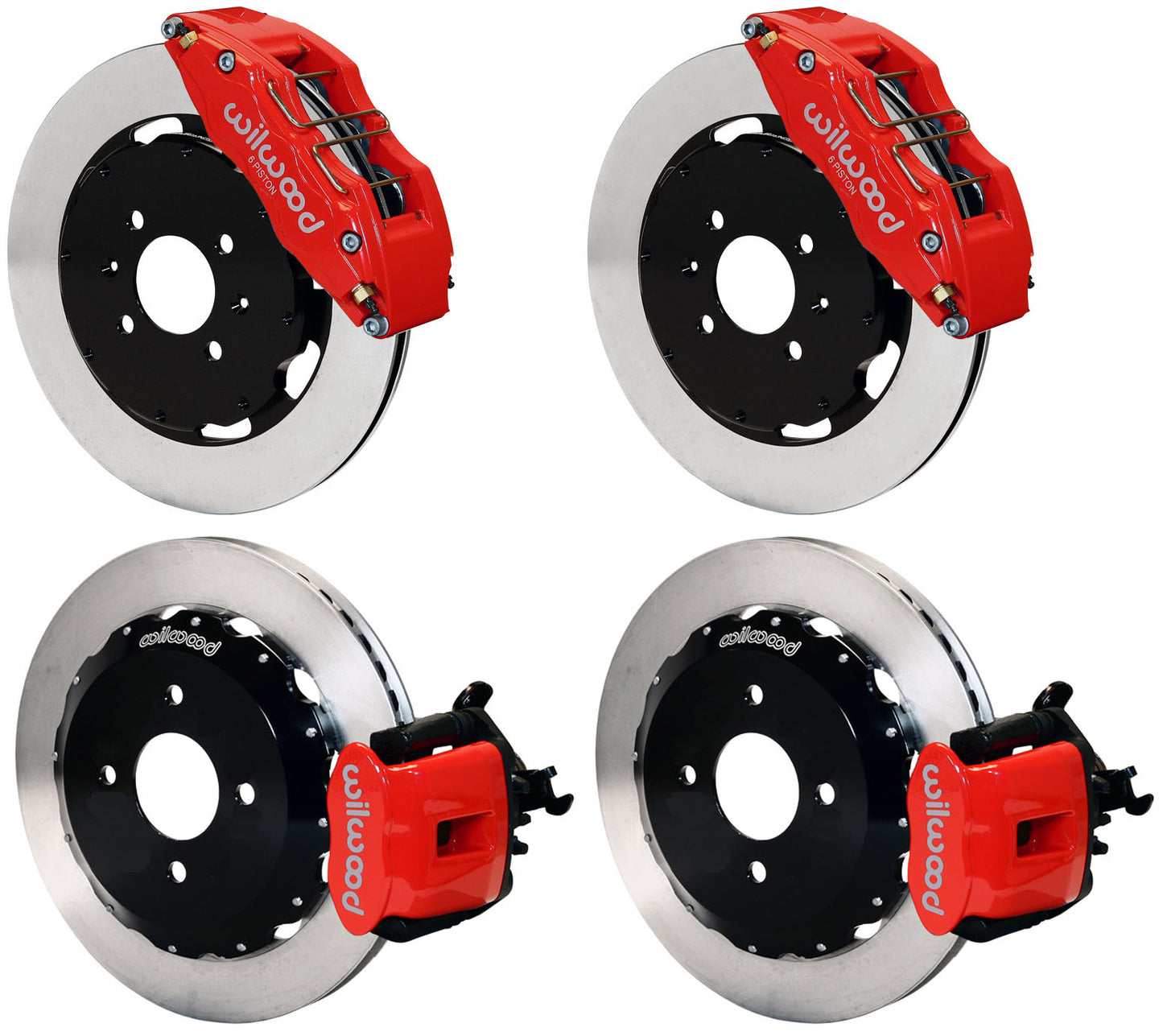 90-01 HONDA/ACURA FULL DISC BRAKE KIT,12" ROTORS,DP6,RED,2.39 OFFSET REAR
