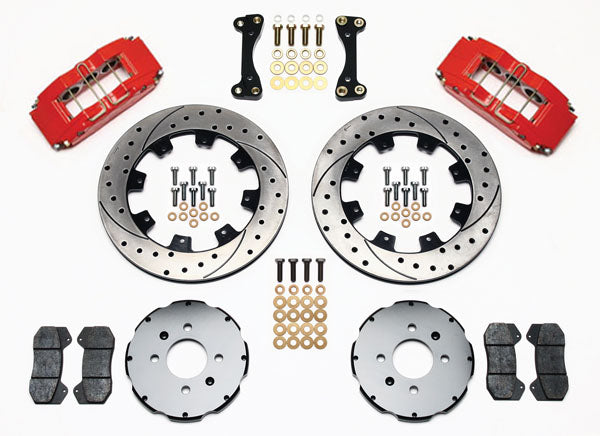 90-97 HONDA FULL DISC BRAKE KIT,12" DRILLED,DP6,RED,2.39 OFFSET REAR