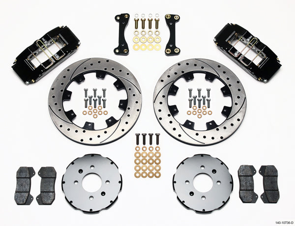 92-00 HONDA CIVIC FULL DISC BRAKE KIT,12" DRILLED,DP6,BLACK,2.46 OFFSET REAR
