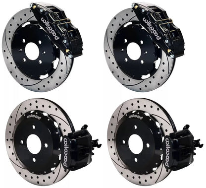 90-97 HONDA FULL DISC BRAKE KIT,12" DRILLED,DP6,BLACK,2.39 OFFSET REAR