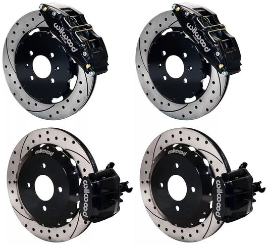90-97 HONDA FULL DISC BRAKE KIT,12" DRILLED,DP6,BLACK,2.39 OFFSET REAR