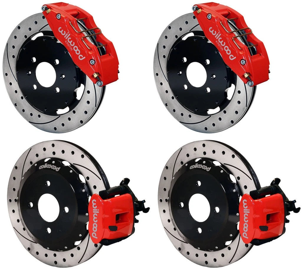 90-97 HONDA FULL DISC BRAKE KIT,12" DRILLED,DP6,RED,2.39 OFFSET REAR