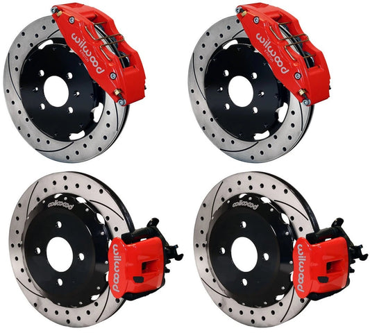 90-97 HONDA FULL DISC BRAKE KIT,12" DRILLED,DP6,RED,2.39 OFFSET REAR
