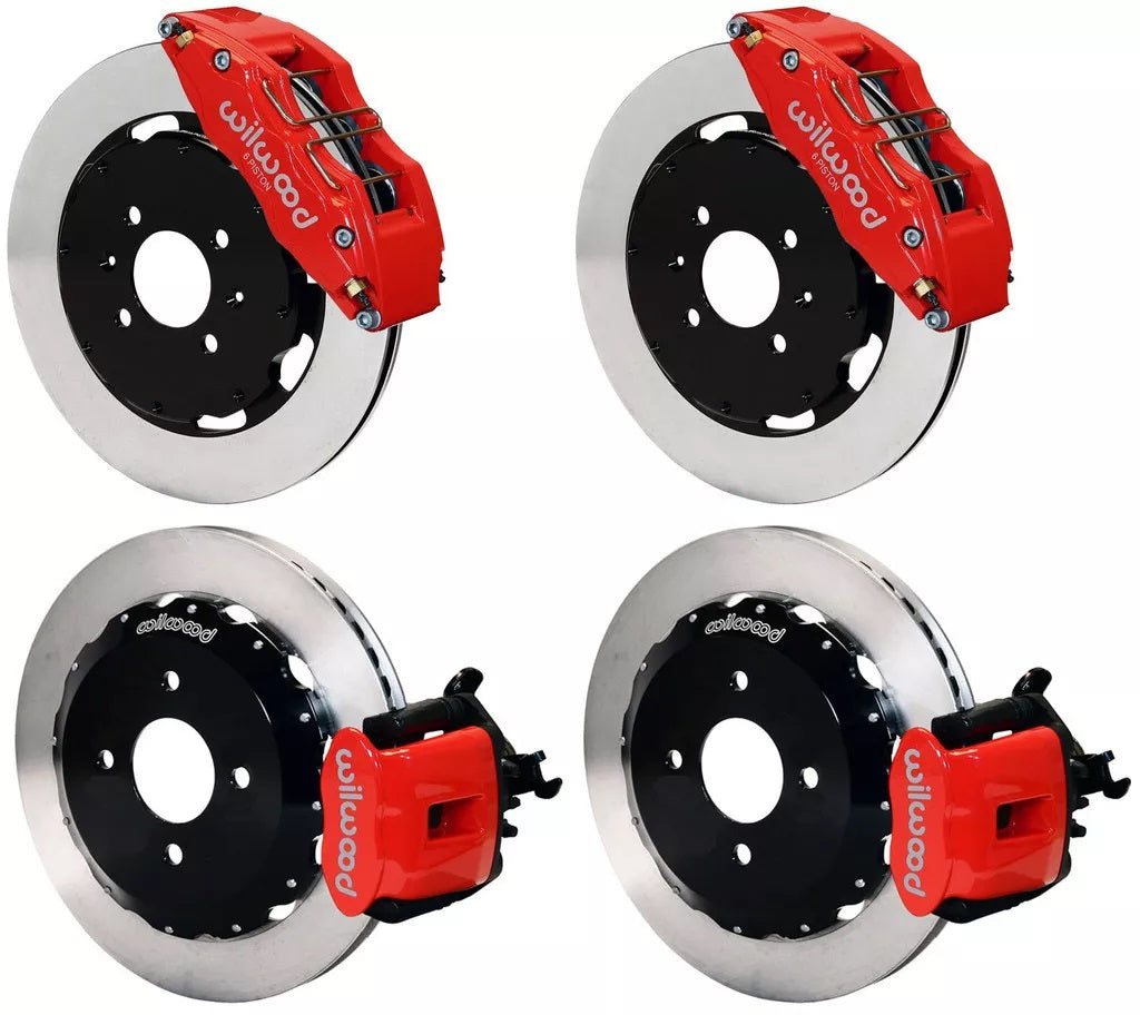 90-97 HONDA FULL DISC BRAKE KIT,12" ROTORS,DP6,RED,2.39 OFFSET REAR
