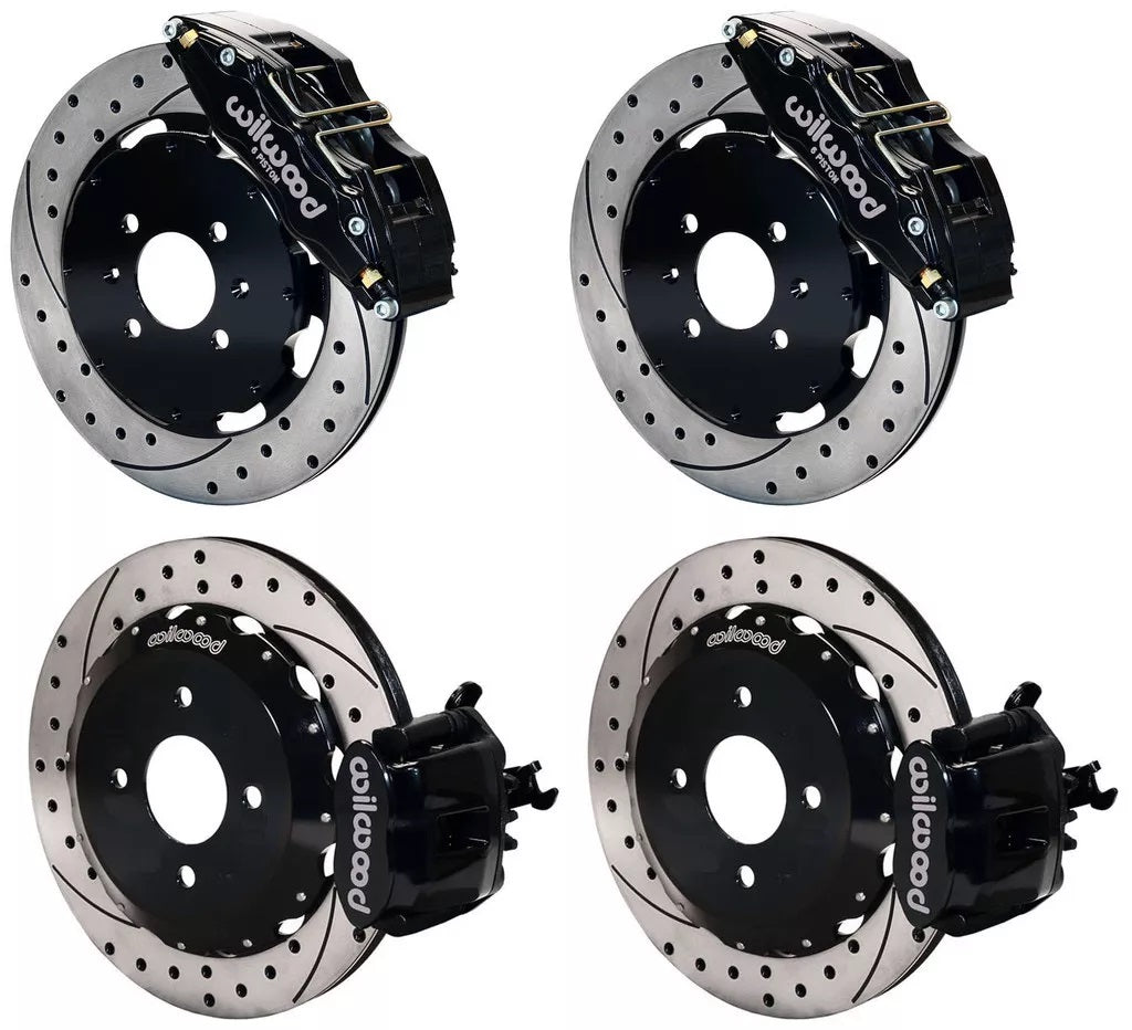 88-95 HONDA FULL DISC BRAKE KIT,12" DRILLED,DP6,BLACK,2.71 OFFSET REAR