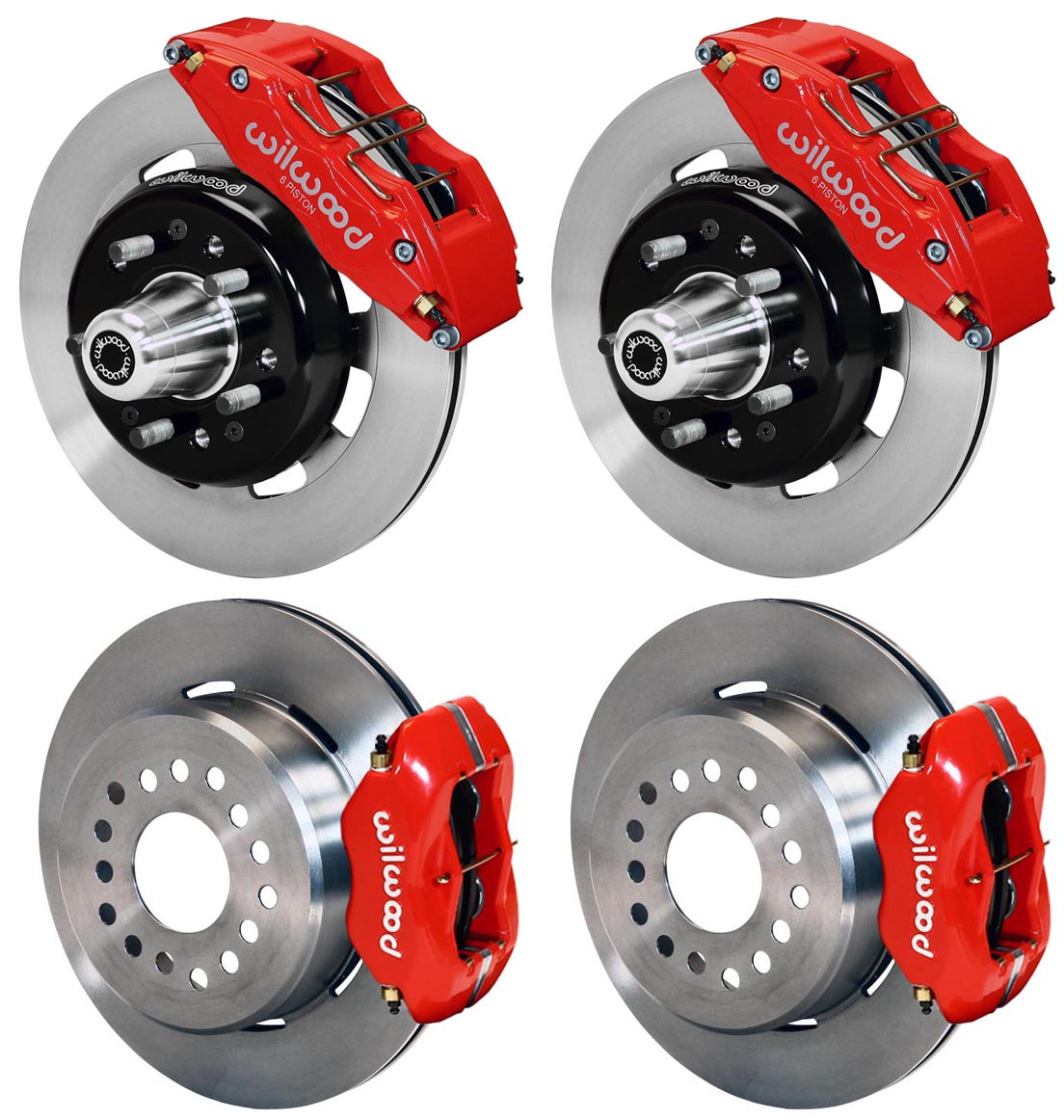 55-57 CHEVY FULL DISC BRAKE KIT,12" ROTORS,6/4 PISTON RED CALIPERS