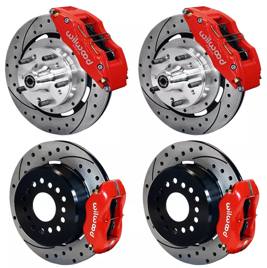 62-72 CDP B&E BODY W/DRUMS FULL DISC BRAKE KIT,12" DRILLED,6/4 PISTON RED