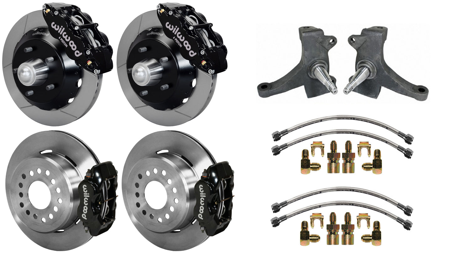 73-87 CHEVY C10 FULL DISC BRAKE KIT & RIDETECH SPINDLES,13"/12" ROTORS,BLACK CAL