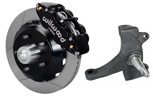 73-87 CHEVY C10 FRONT DISC BRAKE KIT & RIDETECH SPINDLES,13" ROTORS,BLACK CALIP.