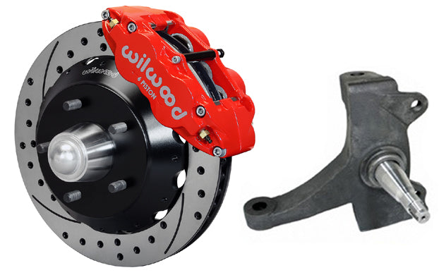 71-72 CHEVY C10 FRONT DISC BRAKE KIT & RIDETECH SPINDLES,13" DRILLED,RED CALIPER