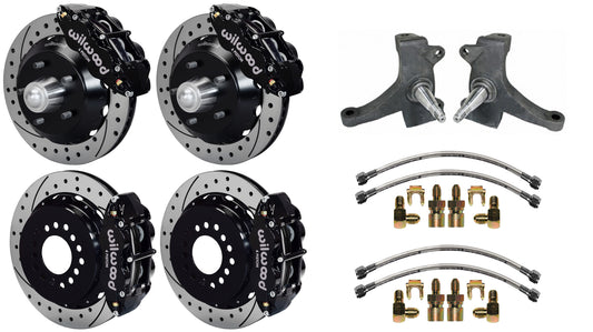 63-70 CHEVY C10 FULL DISC BRAKE KIT & RIDETECH SPINDLES,13" DRILLED,BLACK CALIP.