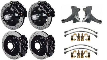 73-87 CHEVY C10 FULL DISC BRAKE KIT & RIDETECH SPINDLES,13" DRILLED,BLACK CALIP.