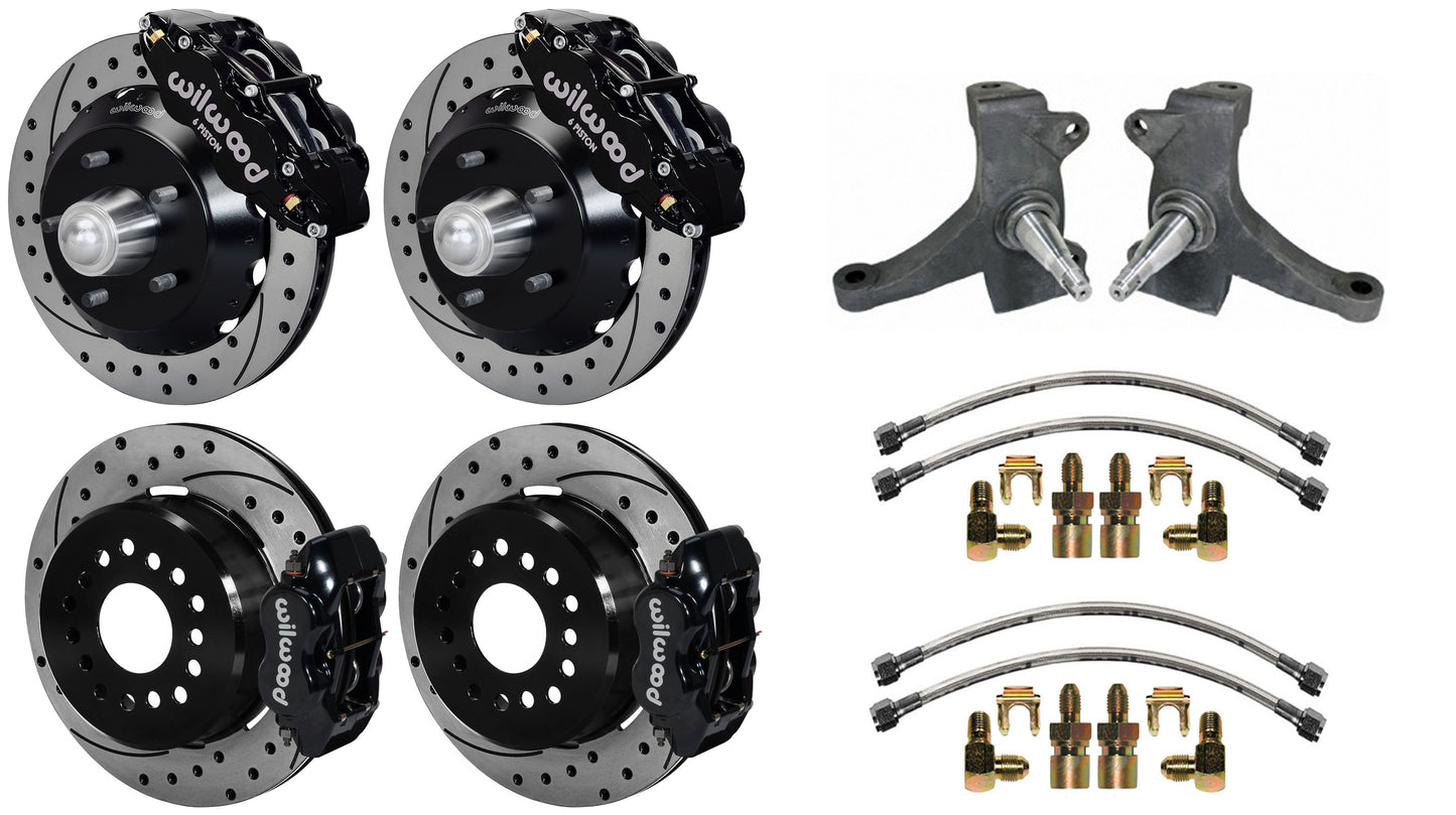 73-87 CHEVY C10 FULL DISC BRAKE KIT & RIDETECH SPINDLES,13"/12" DRILLED,BLACK