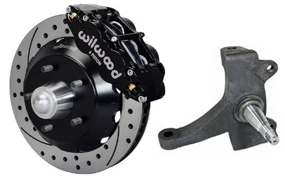 71-72 CHEVY C10 FRONT DISC BRAKE KIT & RIDETECH SPINDLES,13" DRILLED,BLACK CALIP