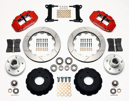 73-87 CHEVY C10 FRONT DISC BRAKE KIT & RIDETECH SPINDLES,13" ROTORS,RED CALIPERS