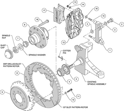 73-87 CHEVY C10 FRONT DISC BRAKE KIT & RIDETECH SPINDLES,13" ROTORS,RED CALIPERS