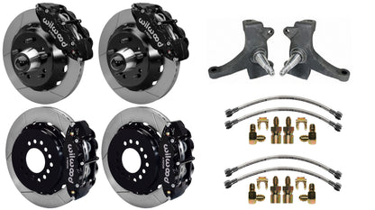 63-70 CHEVY C10 FULL DISC BRAKE KIT & RIDETECH SPINDLES,14"/13" ROTORS,BLACK CAL