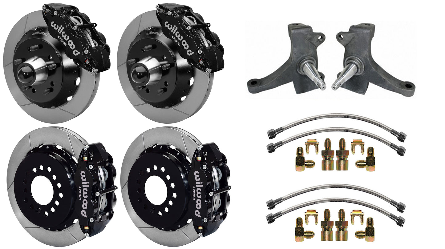 73-87 CHEVY C10 FULL DISC BRAKE KIT & RIDETECH SPINDLES,14"/13" ROTORS,BLACK CAL