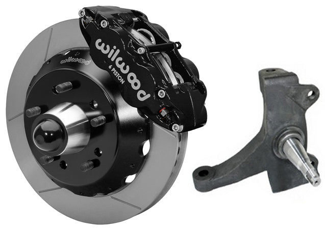 73-87 CHEVY C10 FRONT DISC BRAKE KIT & RIDETECH SPINDLES,14" ROTORS,BLACK CALIP.