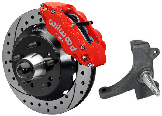 71-72 CHEVY C10 FRONT DISC BRAKE KIT & RIDETECH SPINDLES,14" DRILLED,RED CALIPER