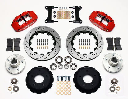 63-70 CHEVY C10 FRONT DISC BRAKE KIT & RIDETECH SPINDLES,14" DRILLED,RED CALIPER