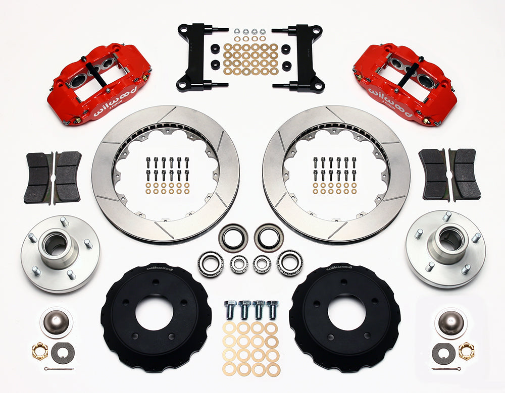 63-70 CHEVY C10 FULL DISC BRAKE KIT & RIDETECH SPINDLES,14"/13" ROTORS,RED CALIP