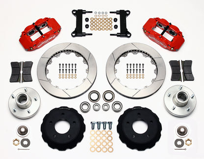 73-87 CHEVY C10 FRONT DISC BRAKE KIT & RIDETECH SPINDLES,14" ROTORS,RED CALIPERS