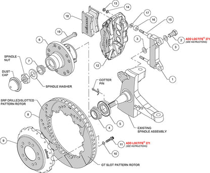71-72 CHEVY C10 FRONT DISC BRAKE KIT & RIDETECH SPINDLES,14" ROTORS,RED CALIPERS