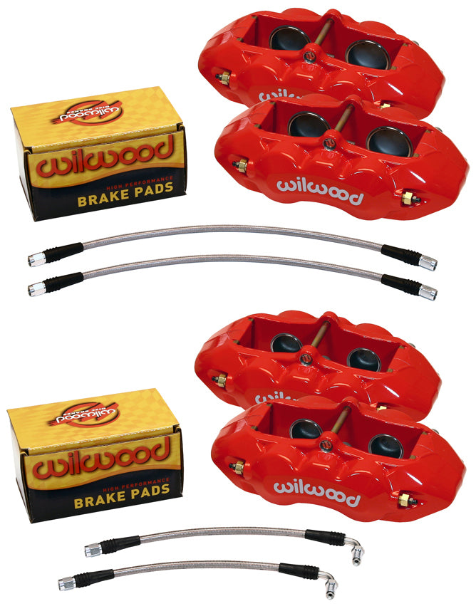 1965-1982 CORVETTE D8-4 4 PISTON BRAKE CALIPER & PAD SET,FRONT & REAR,RED