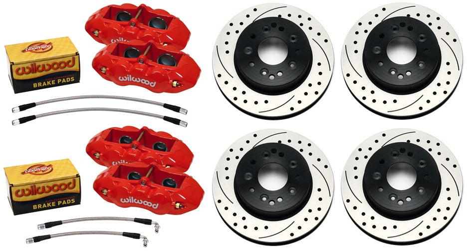 1965-1982 CORVETTE D8-4 4 PISTON CALIPER,PAD,& ROTOR SET,FRONT & REAR,RED