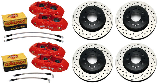 1965-1982 CORVETTE D8-4 4 PISTON CALIPER,PAD,& ROTOR SET,FRONT & REAR,RED