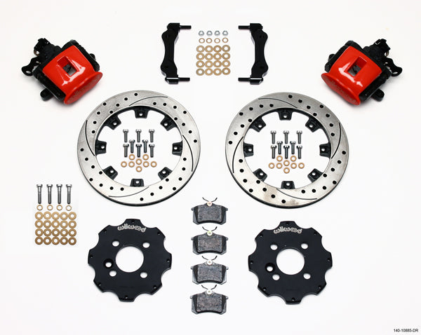 02-13 MINI COOPER FULL DISC BRAKE KIT,13/11.75" DRILLED ROTORS,RED CALIPERS