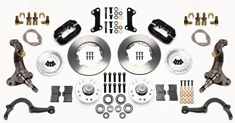 64-72 GM A-BODY FRONT DISC BRAKE KIT & STOCK SPINDLES & ARMS,11" ROTORS,BLACK