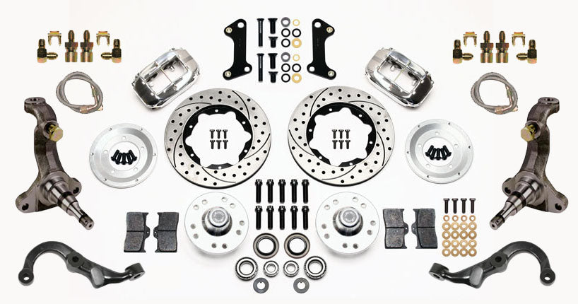 67-69 GM F-BODY FRONT DISC BRAKE KIT & STOCK SPINDLES & ARMS,11" DRILLED,POLISH