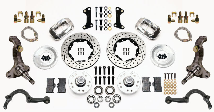 64-72 GM A-BODY FRONT DISC BRAKE KIT & STOCK SPINDLES & ARMS,11" DRILLED,POLISH