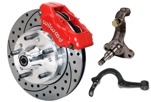 64-72 GM A-BODY FRONT DISC BRAKE KIT & STOCK SPINDLES & ARMS,11" DRILLED,RED