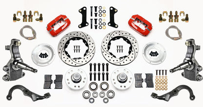 67-69 GM F-BODY FULL DISC BRAKE KIT & 2" DROP SPINDLES & ARMS,11" DRILLED,RED