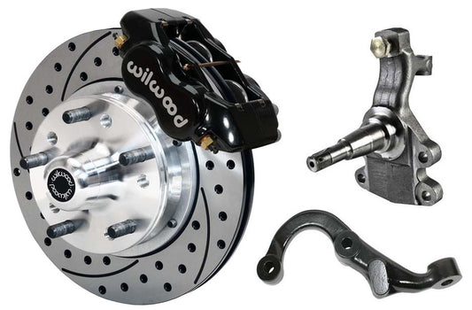 67-69 GM F-BODY FRONT DISC BRAKE KIT & 2" DROP SPINDLES & ARMS,11" DRILLED,BLACK