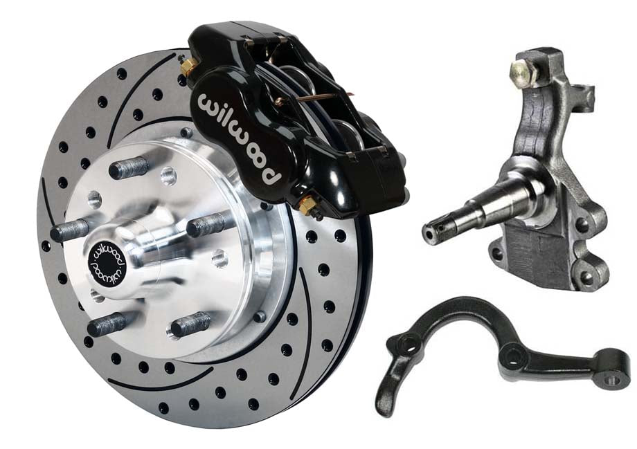 64-72 GM A-BODY FRONT DISC BRAKE KIT & 2" DROP SPINDLES & ARMS,11" DRILLED,BLACK