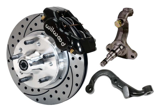 67-69 GM F-BODY FRONT DISC BRAKE KIT & STOCK SPINDLES & ARMS,11" DRILLED,BLACK