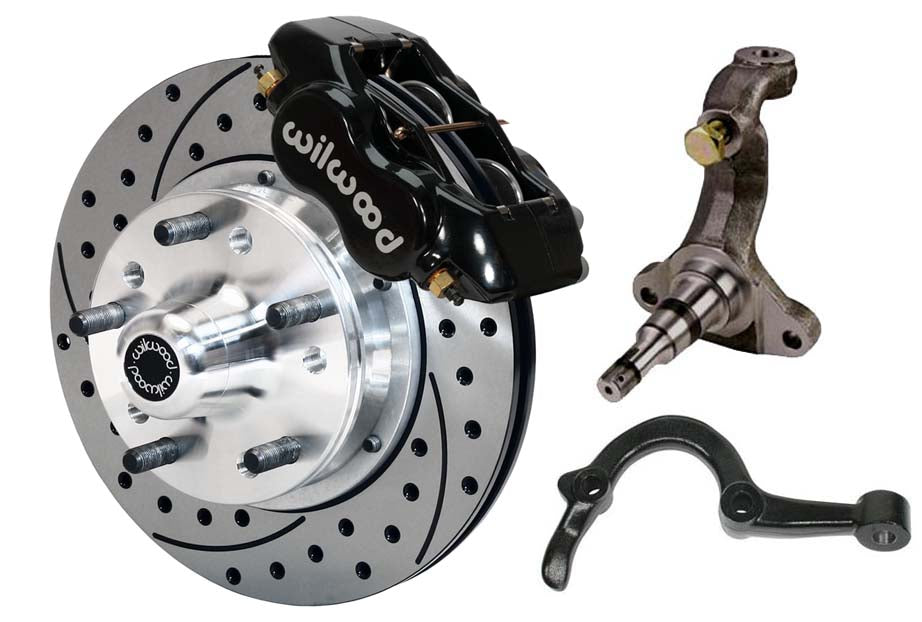 64-72 GM A-BODY FRONT DISC BRAKE KIT & STOCK SPINDLES & ARMS,11" DRILLED,BLACK
