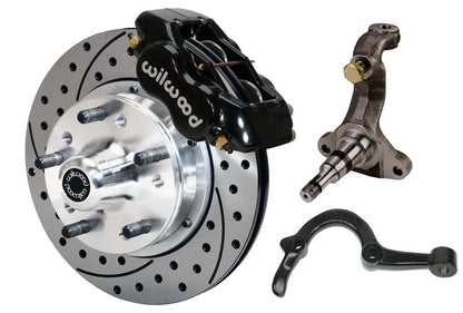 64-72 GM A-BODY FRONT DISC BRAKE KIT & STOCK SPINDLES & ARMS,11" DRILLED,BLACK